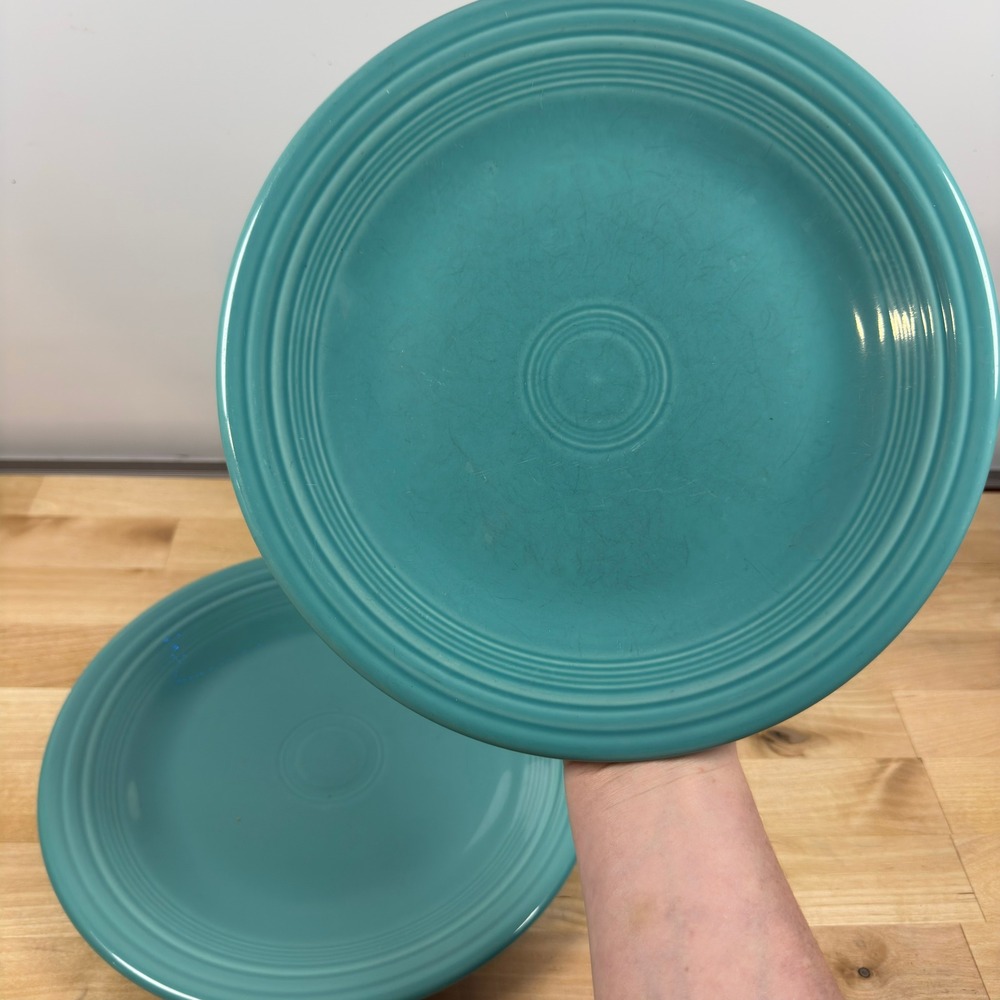 Fiesta Homer Laughlin Turquoise Dinner Plates 10.5 Inch Set of 2